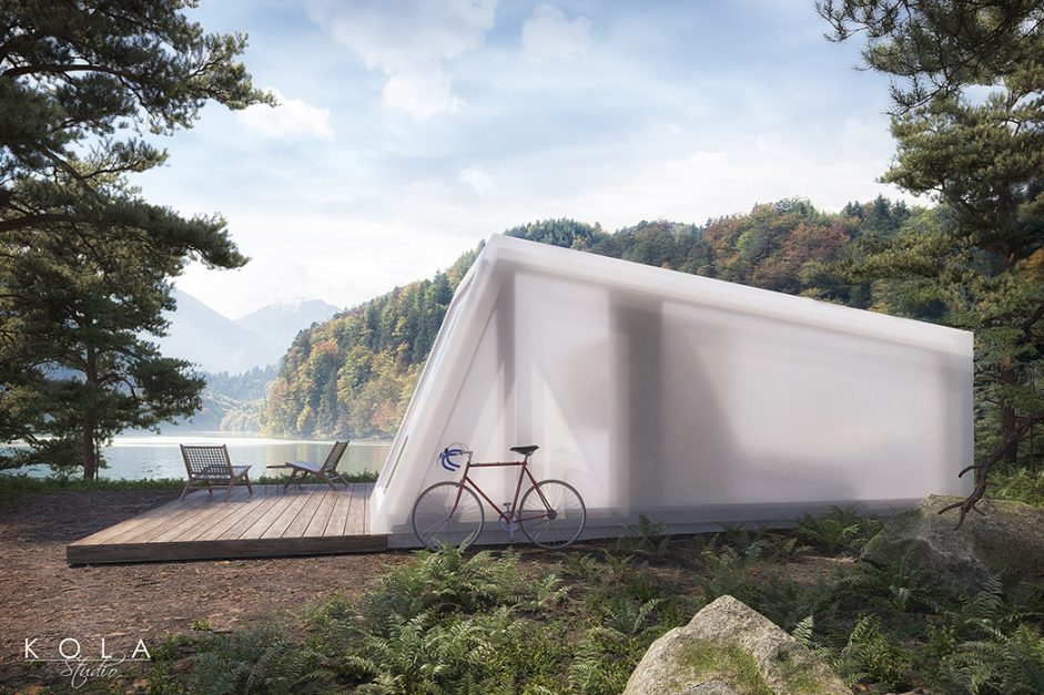 Wizualizacja katalogowego domku letniskowego z półprzezroczystymi ścianami z płyt poliwęglanowych