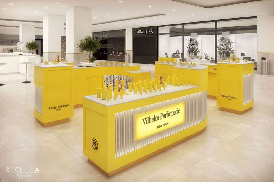 Wizualizacje wnętrz drogeryjnego stoiska handlowego w centrum handlowym