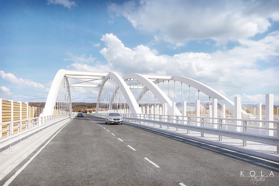Profesjonalna wizualizacja 3D mostu drogowego – projekt infrastruktury drogowej na tle krajobrazu dedykowany urzędowi miasta