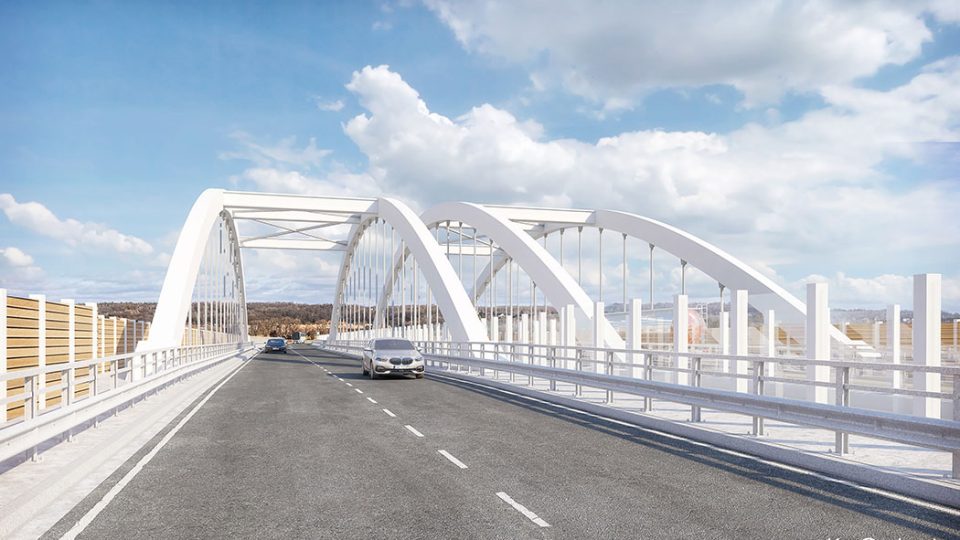 Profesjonalna wizualizacja 3D mostu drogowego – projekt infrastruktury drogowej na tle krajobrazu dedykowany urzędowi miasta