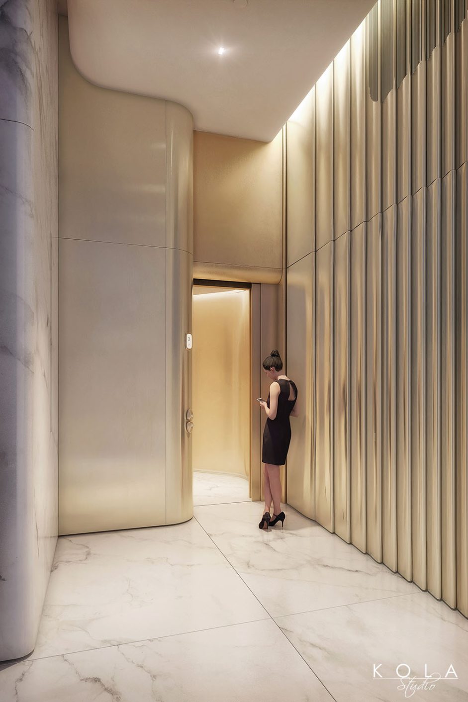 Wizualizacja wnętrz eleganckiego holu w budynku komercyjnym klasy premium