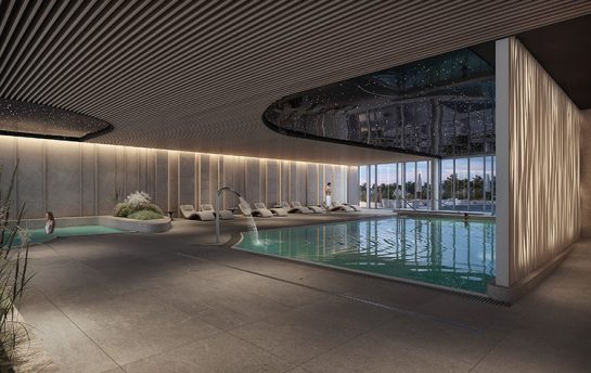 Wizualizacja hotelowego basenu w strefie wellness i spa.