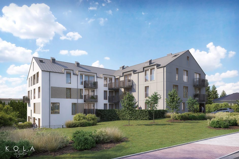 Wizualizacja 3d 4 piętrowego, wielorodzinnego budynku mieszkalnego, zlokalizowanego w spokojnej części Krakowa